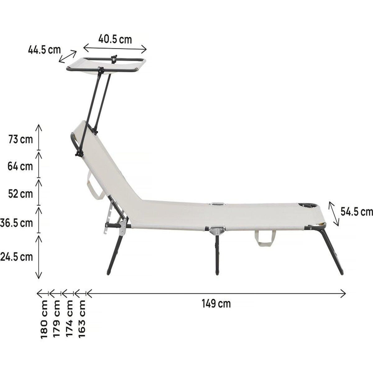 Habitat et Jardin Bain de soleil pliable  Lazy  - Avec pare soleil - Beige