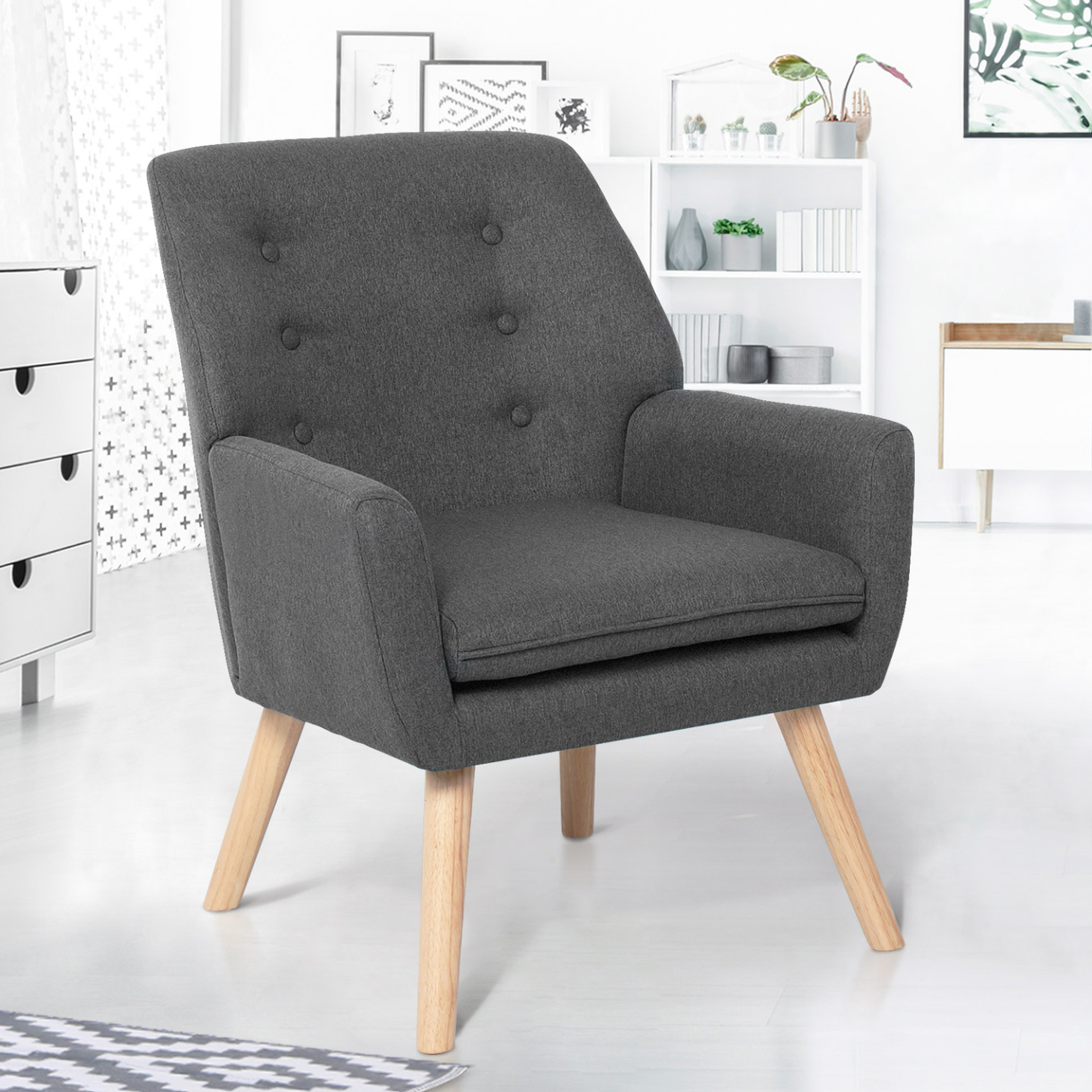 Voir la diapositive 2 : ID MARKET Fauteuil scandinave nat en tissu gris anthracite
