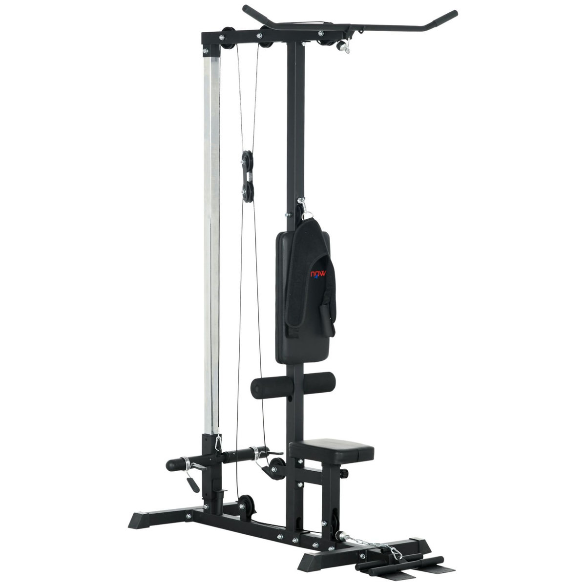 HOMCOM Station de musculation tirage poitrine - lat pulldown machine - bande de résistance, siège réglable - noir