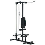 HOMCOM Station de musculation tirage poitrine - lat pulldown machine - bande de résistance, siège réglable - noir