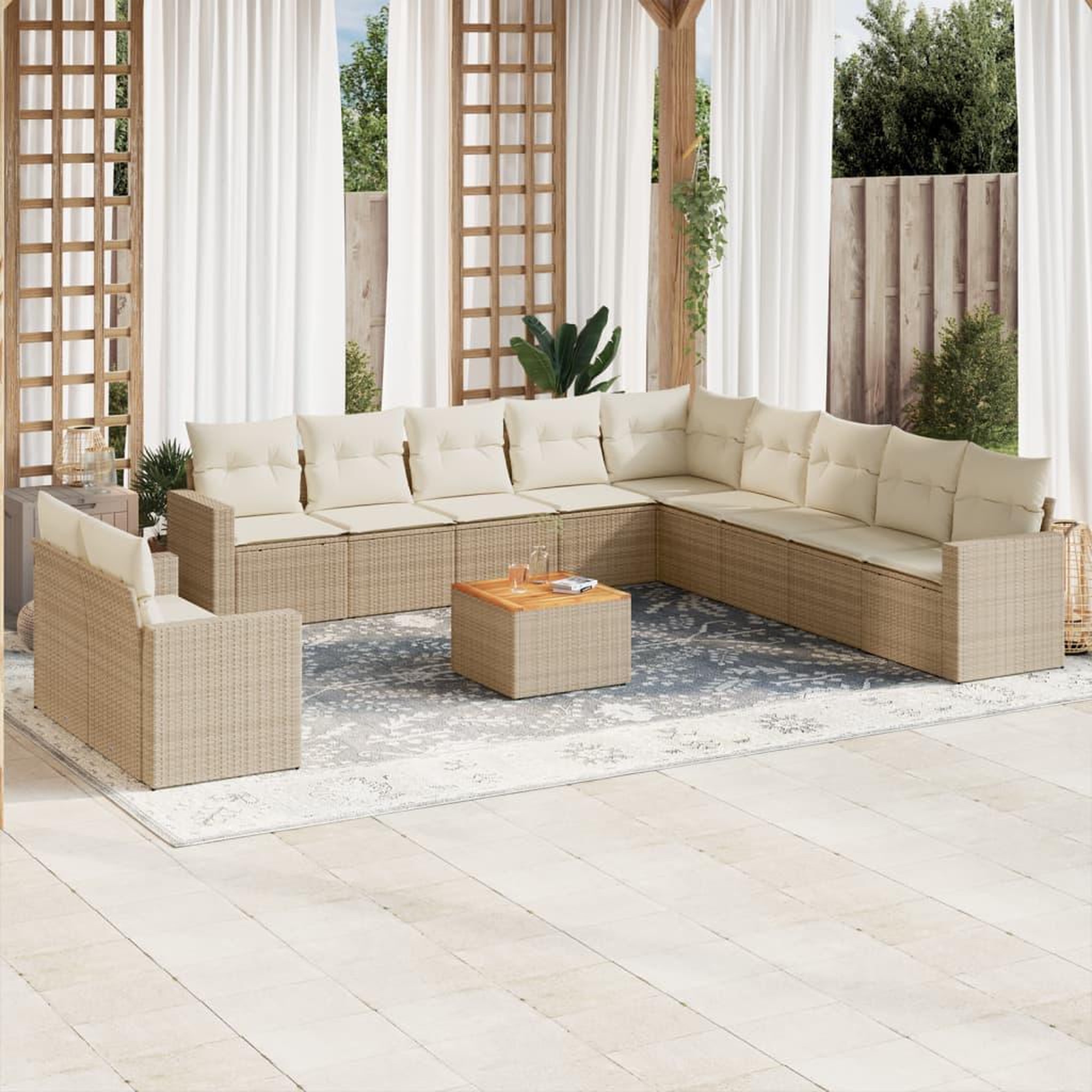 VIDAXL Salon de jardin avec coussins 12 pcs beige resine tressee