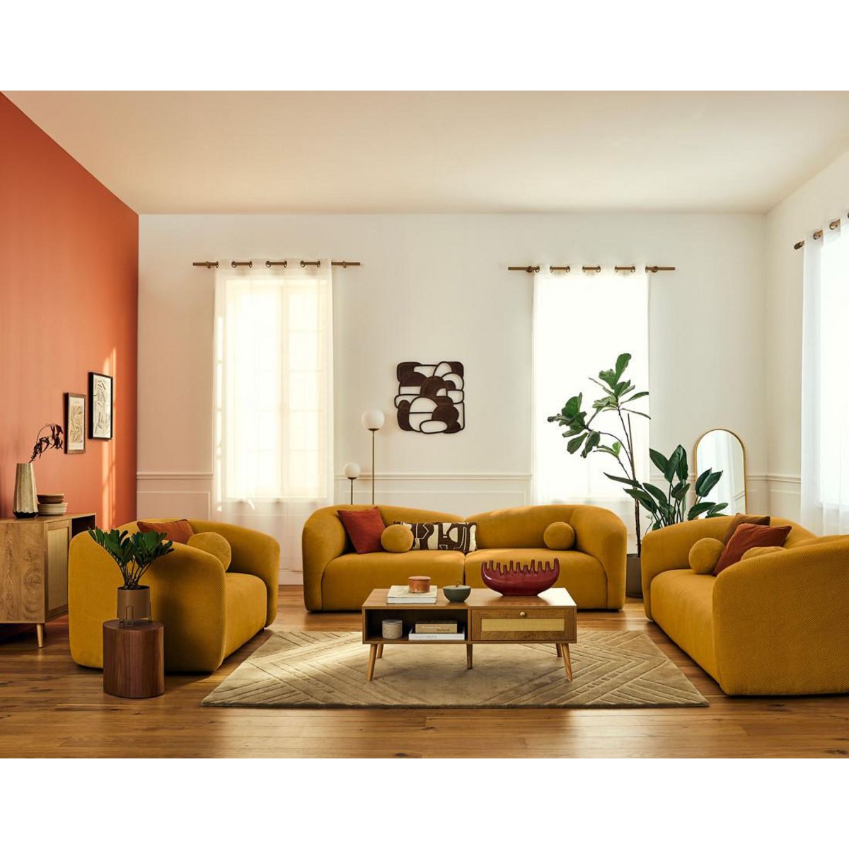 LISA DESIGN Charles - canapé droit 4 places en velours texturé