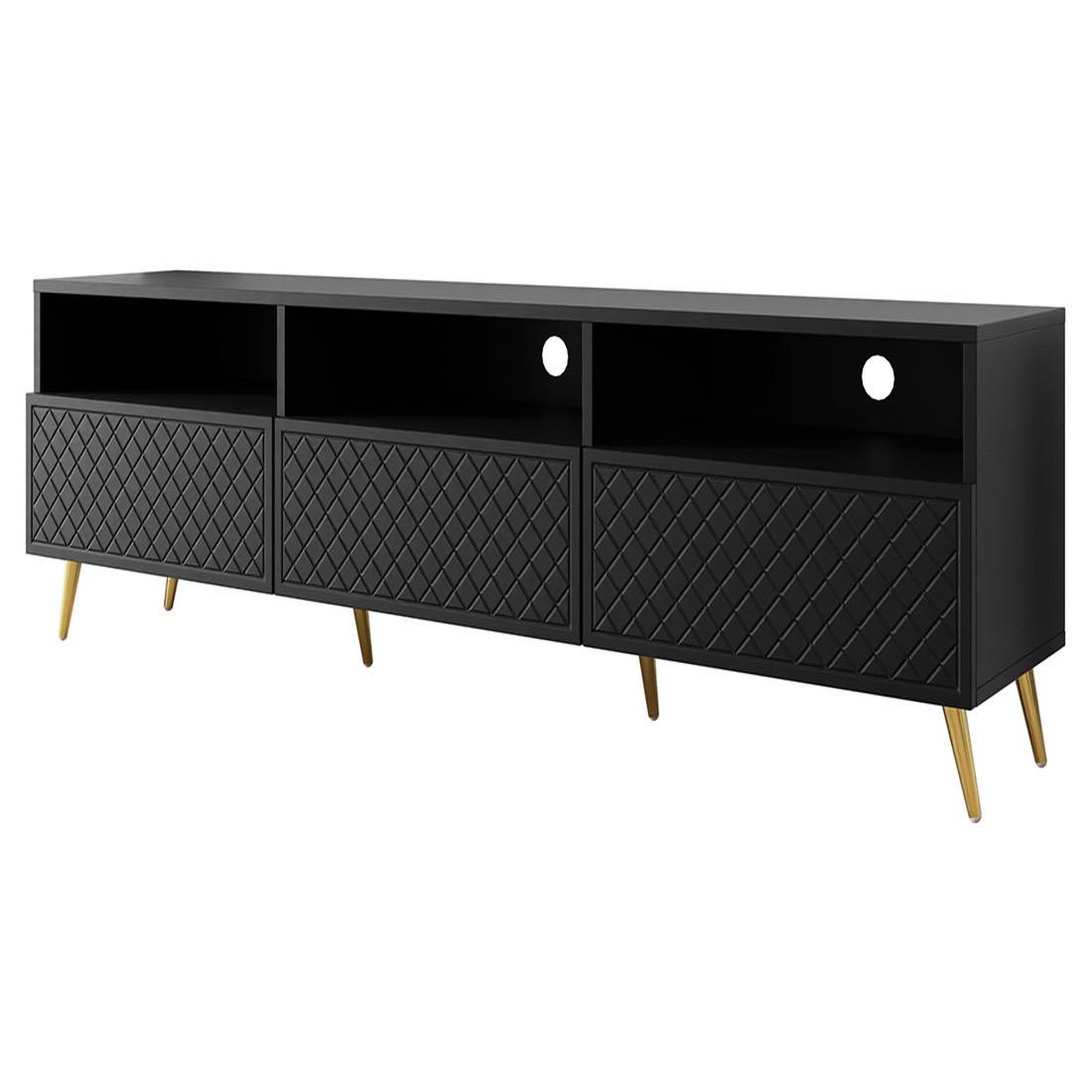 Voir la diapositive 1 : BEST MOBILIER Sorolla - meuble tv - 3 tiroirs et 3 niches - 195 cm