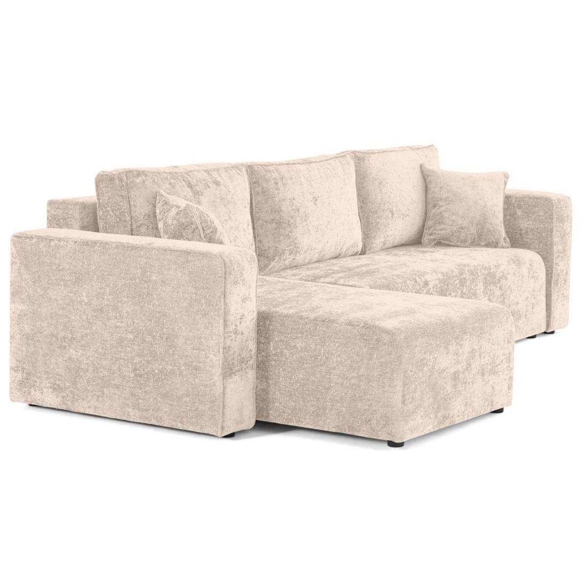 BEST MOBILIER Topaze - canapé d'angle réversible 4 places convertible avec coffre en velours à relief texturé