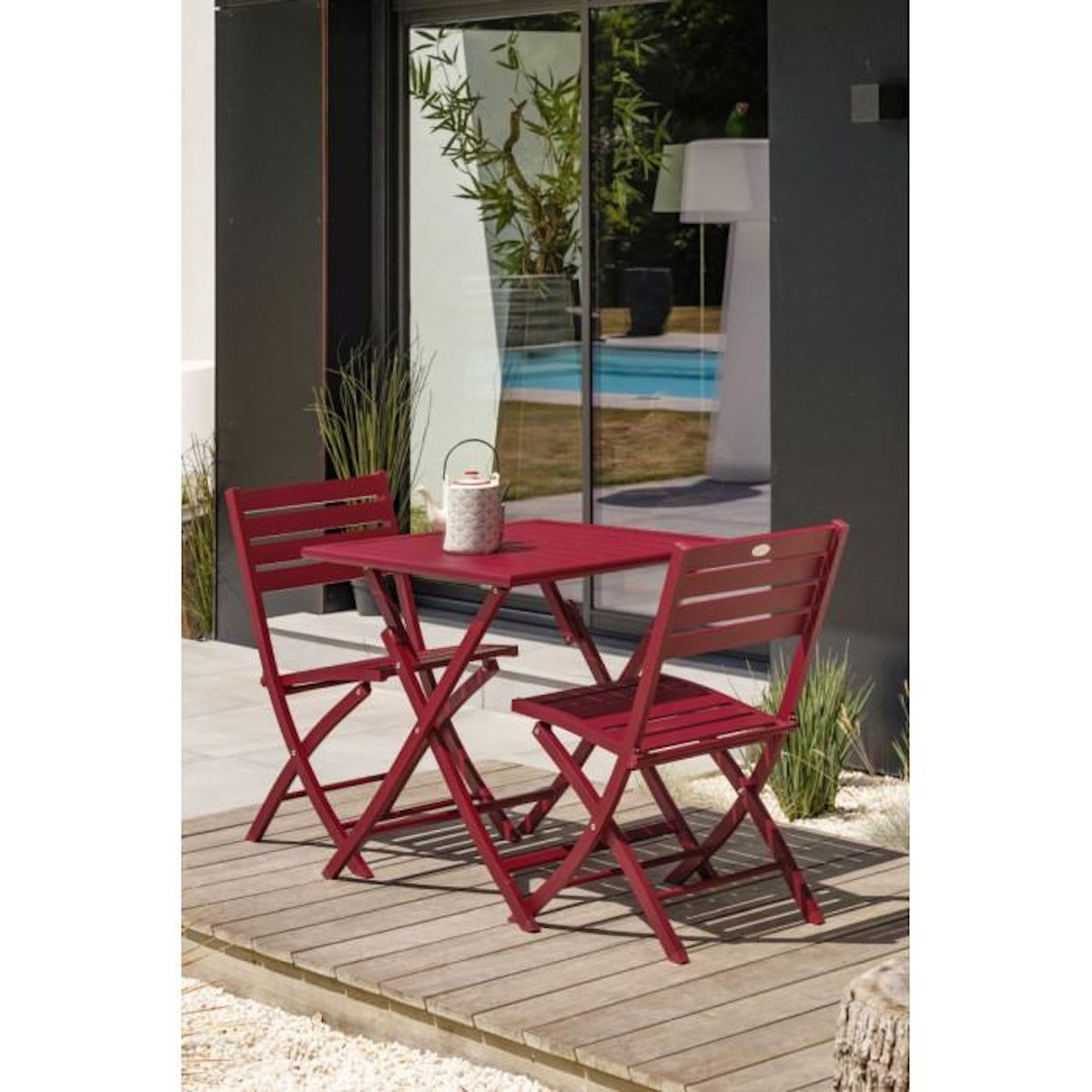Paris Prix Ensemble Table de Jardin Pliante & 2 Chaises  Marius  70cm Rouge Carmin