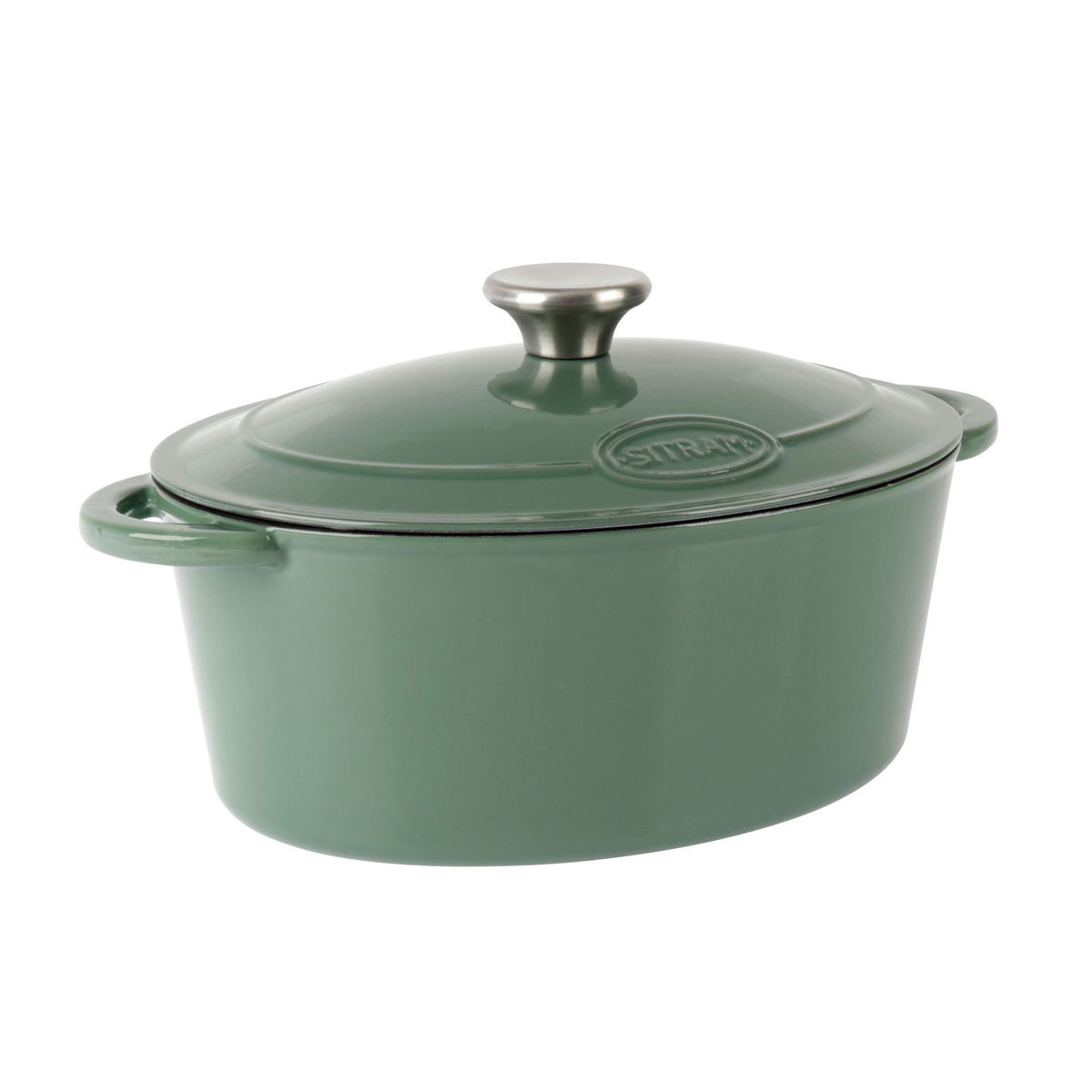 SITRAM Cocotte en fonte ovale induction 6.5 litres vert sauge intérieur blanc