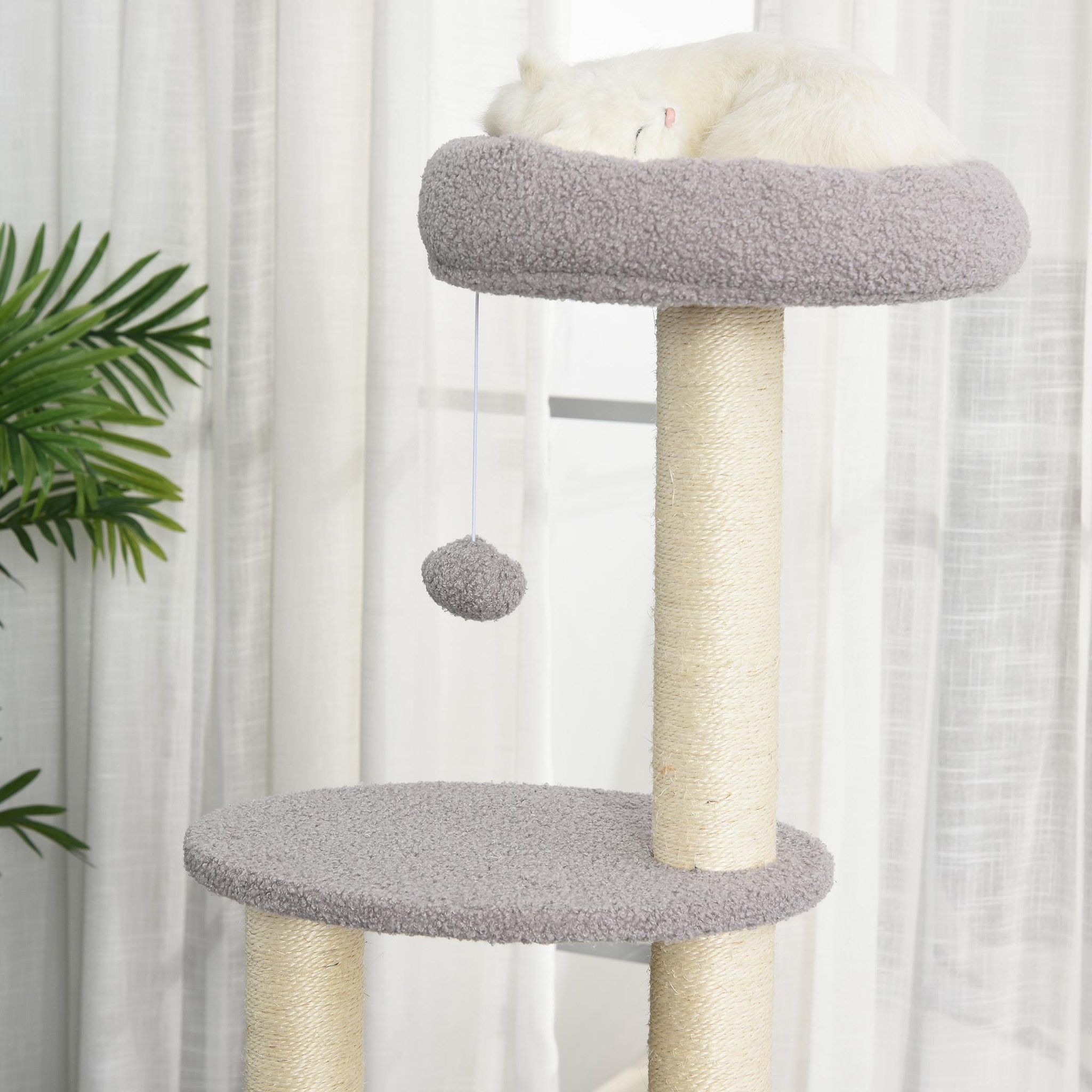 Voir la diapositive 4 : PAWHUT Pawhut arbre à chats avec griffoir niche poteaux peluche haute densité 45l x 40l x 148h cm gris