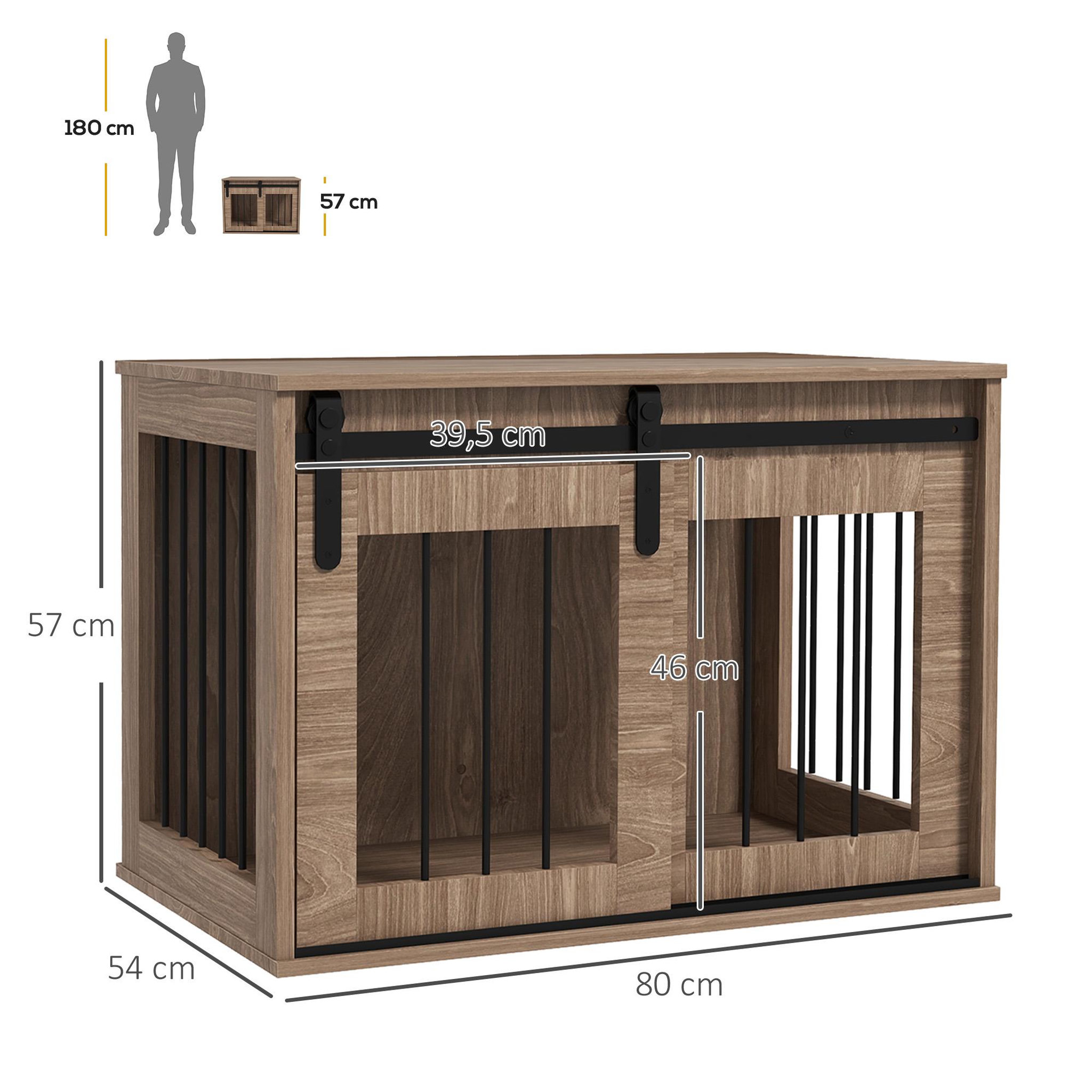 Voir la diapositive 3 : PAWHUT Cage pour chien animaux style indisutriel - porte coulissante verrouillable - acier noir panneaux aspect bois