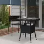 OUTSUNNY Table ronde de jardin résine tressée plateau verre trempé avec étagère noir