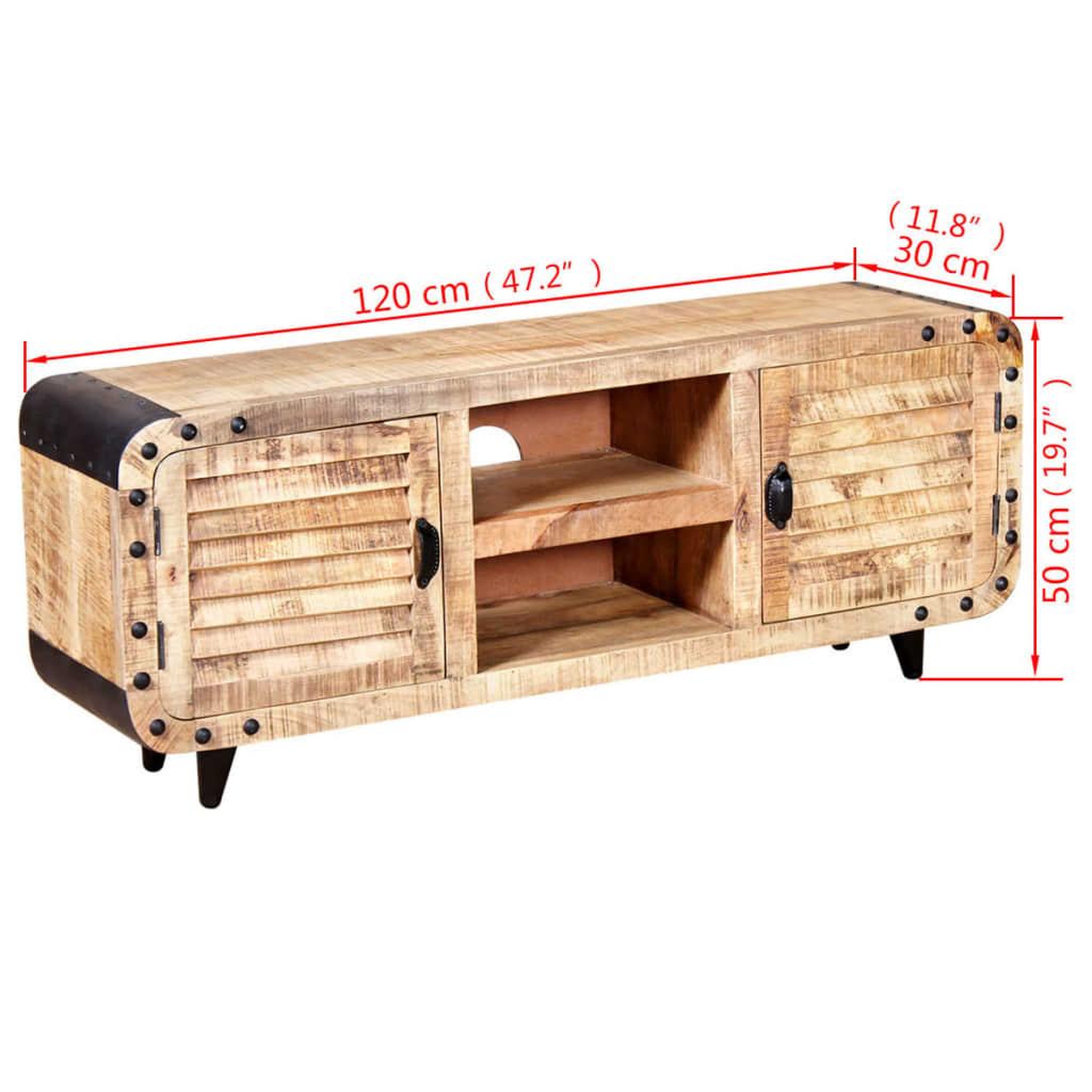 Voir la diapositive 6 : VIDAXL Meuble TV Bois de manguier massif 120x30x50 cm