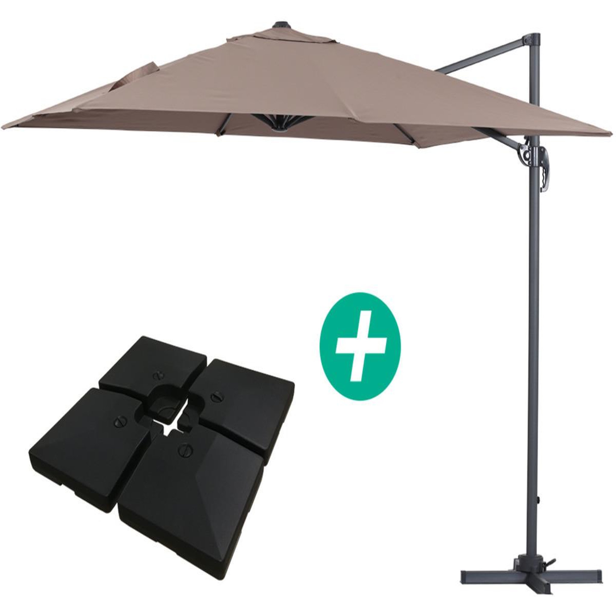 Habitat et Jardin Parasol jardin déporté alu  sun 3  - carré - 3 x 3 m - taupe - dalles incluses