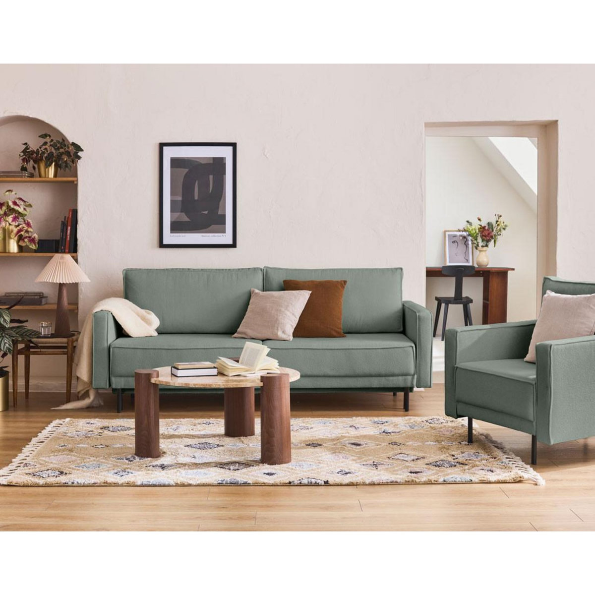 LISA DESIGN Charlie - canapé droit 3 places - convertible avec coffre - en tissu