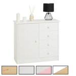 IDIMEX Commode RONDO en pin massif, 4 tiroirs et 1 porte. Coloris disponibles : Blanc, Bicolore