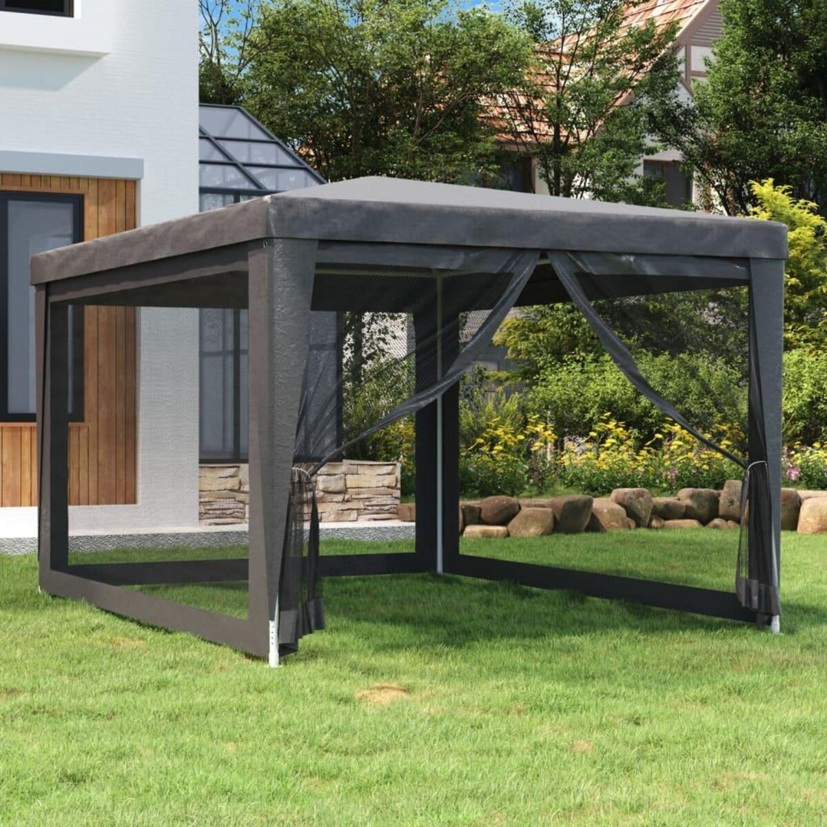 VIDAXL Tente de fete avec 4 parois laterales en maille Anthracite 3x4m