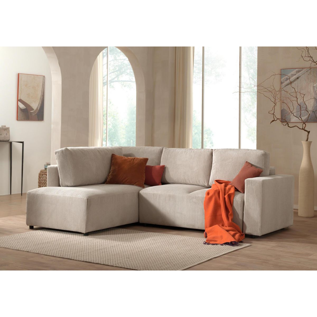 LISA DESIGN Livy - canapé d'angle convertible - avec coffre - en velours côtelé - 5 places - gauche