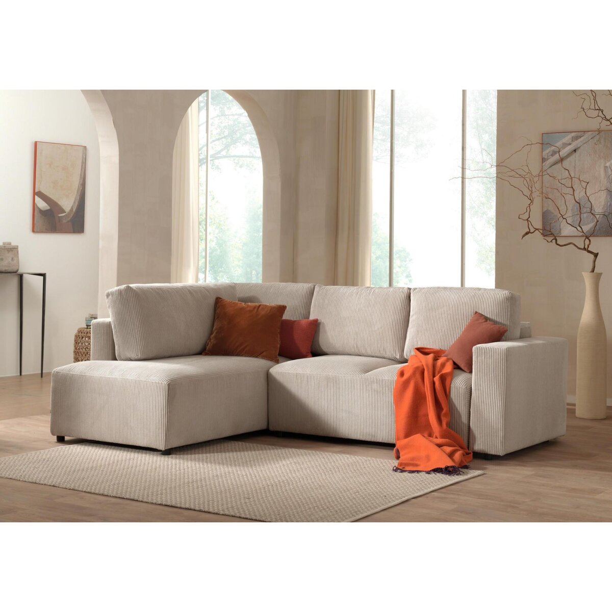 LISA DESIGN Livy - canapé d'angle convertible - avec coffre - en velours côtelé - 5 places - gauche