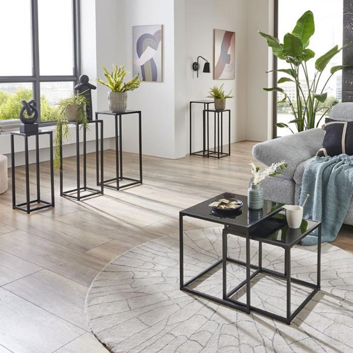 Paris Prix Lot de 2 Sellettes en Métal  Cromano  70cm Noir