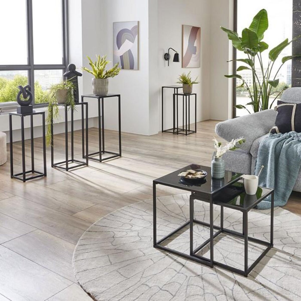 Paris Prix Lot de 2 Sellettes en Métal  Cromano  70cm Noir