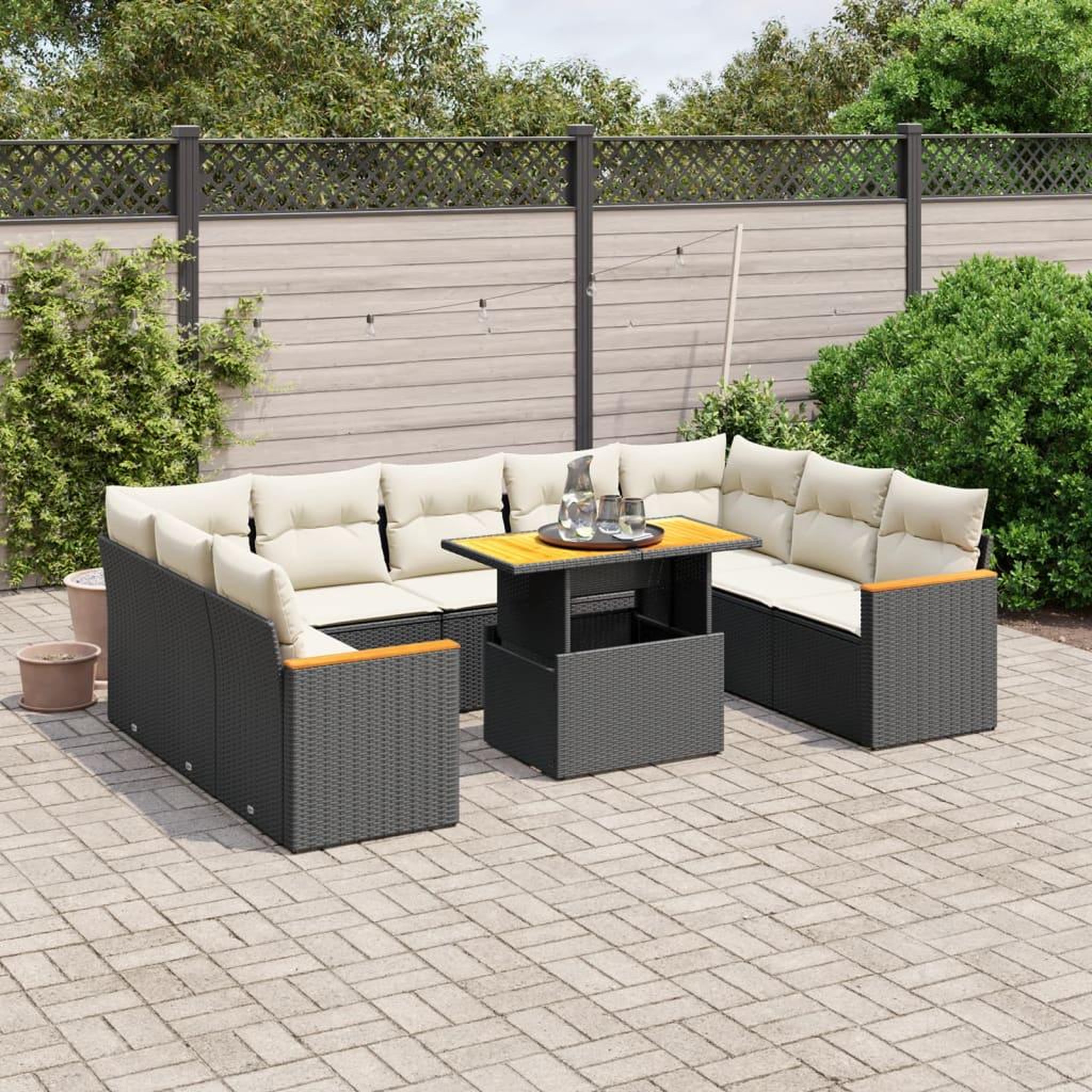 VIDAXL Salon de jardin 10 pcs avec coussins noir resine tressee
