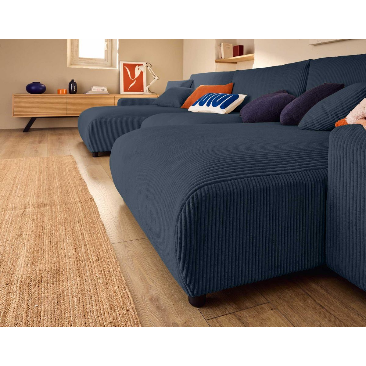 LISA DESIGN Pivoine - canapé panoramique en u - 7 places - convertible avec coffre - en velours côtelé