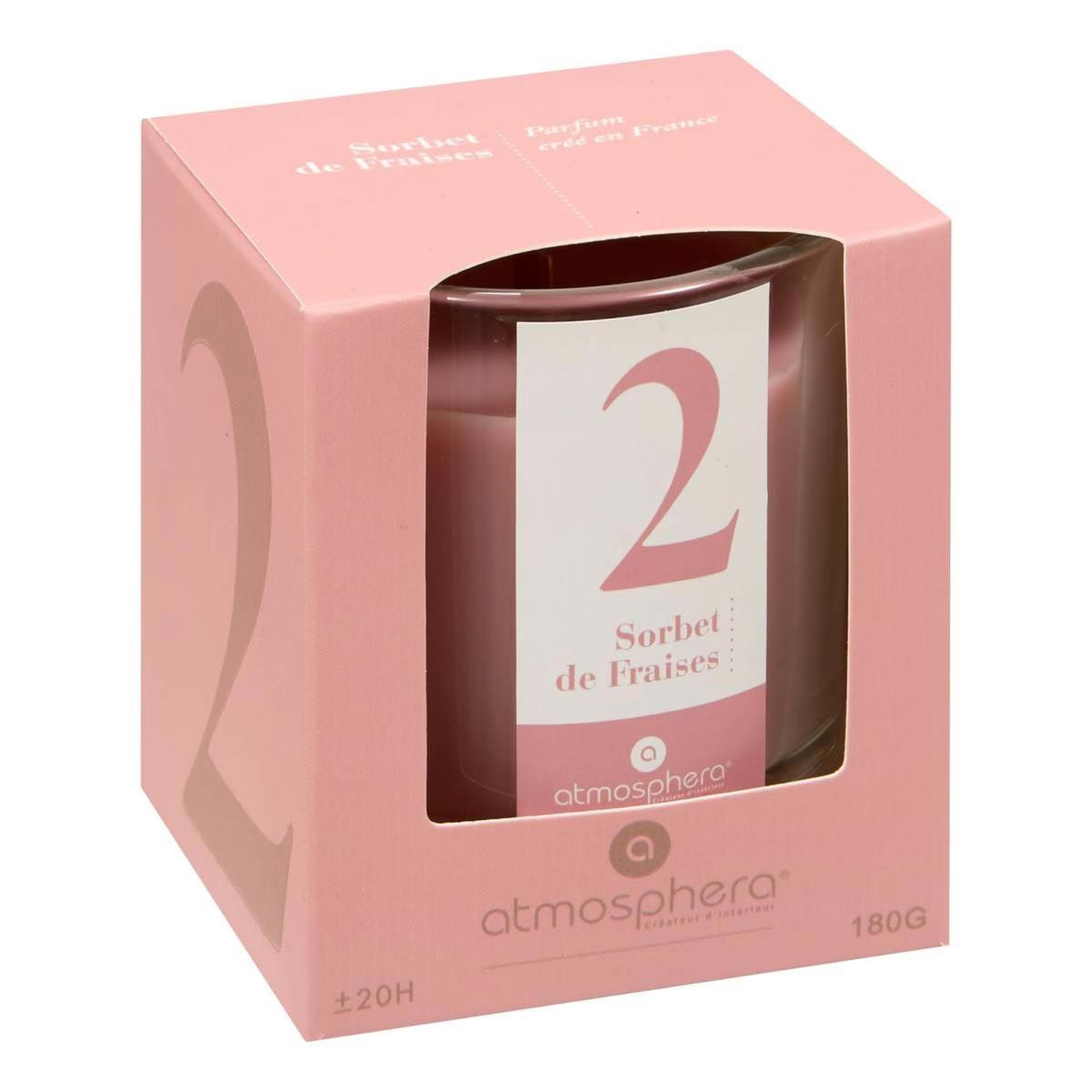 Voir la diapositive 2 : ATMOSPHERA Bougie parfumée en verre  numia  180g sorbet de fraises