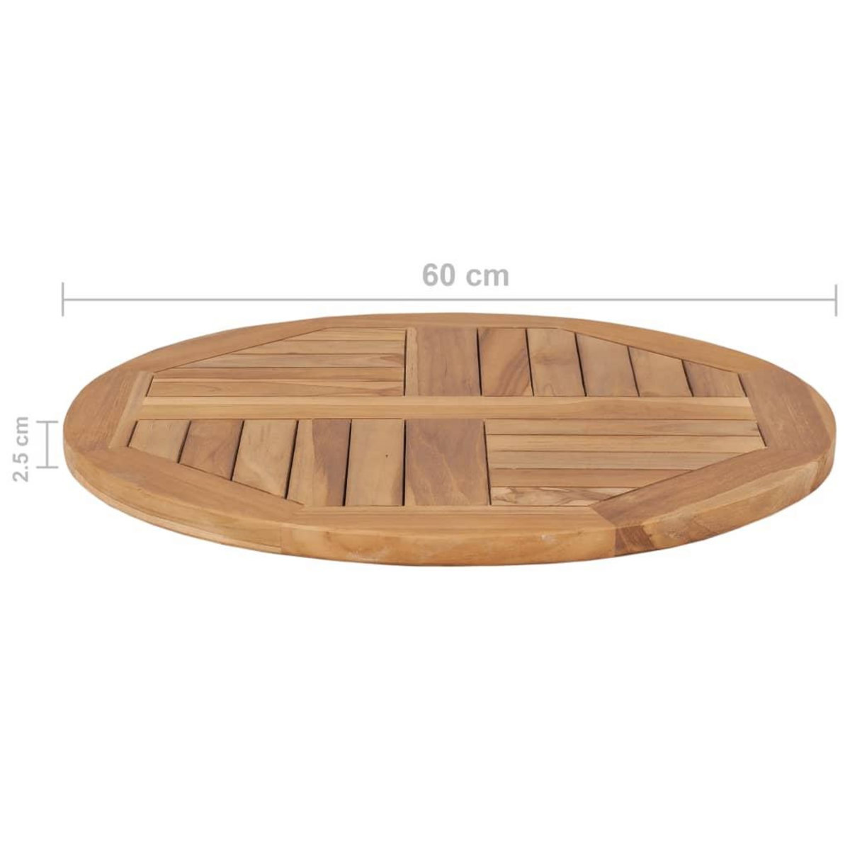 VIDAXL Dessus de table Bois de teck solide Rond 2,5 cm 60 cm