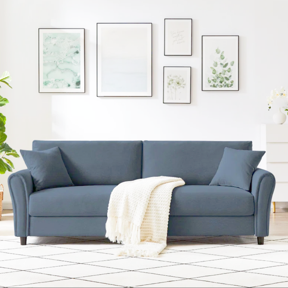 CONCEPT USINE Canapé droit en tissu 4 places bleu clair LUCERNE