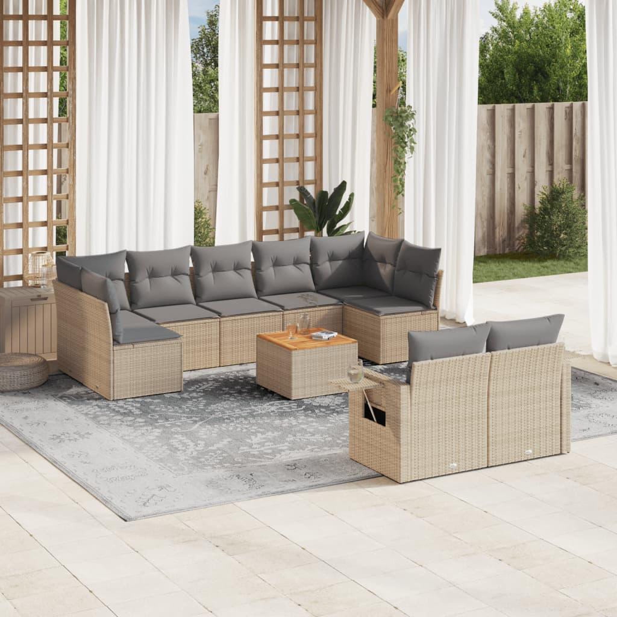 VIDAXL Salon de jardin et coussins 10 pcs melange beige resine tressee