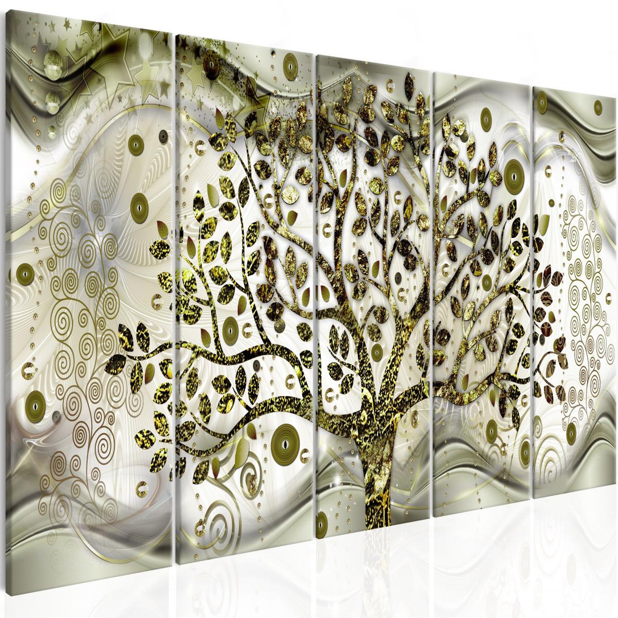 Voir la diapositive 1 : Paris Prix Tableau Imprimé 5 Panneaux  Tree & Waves Green