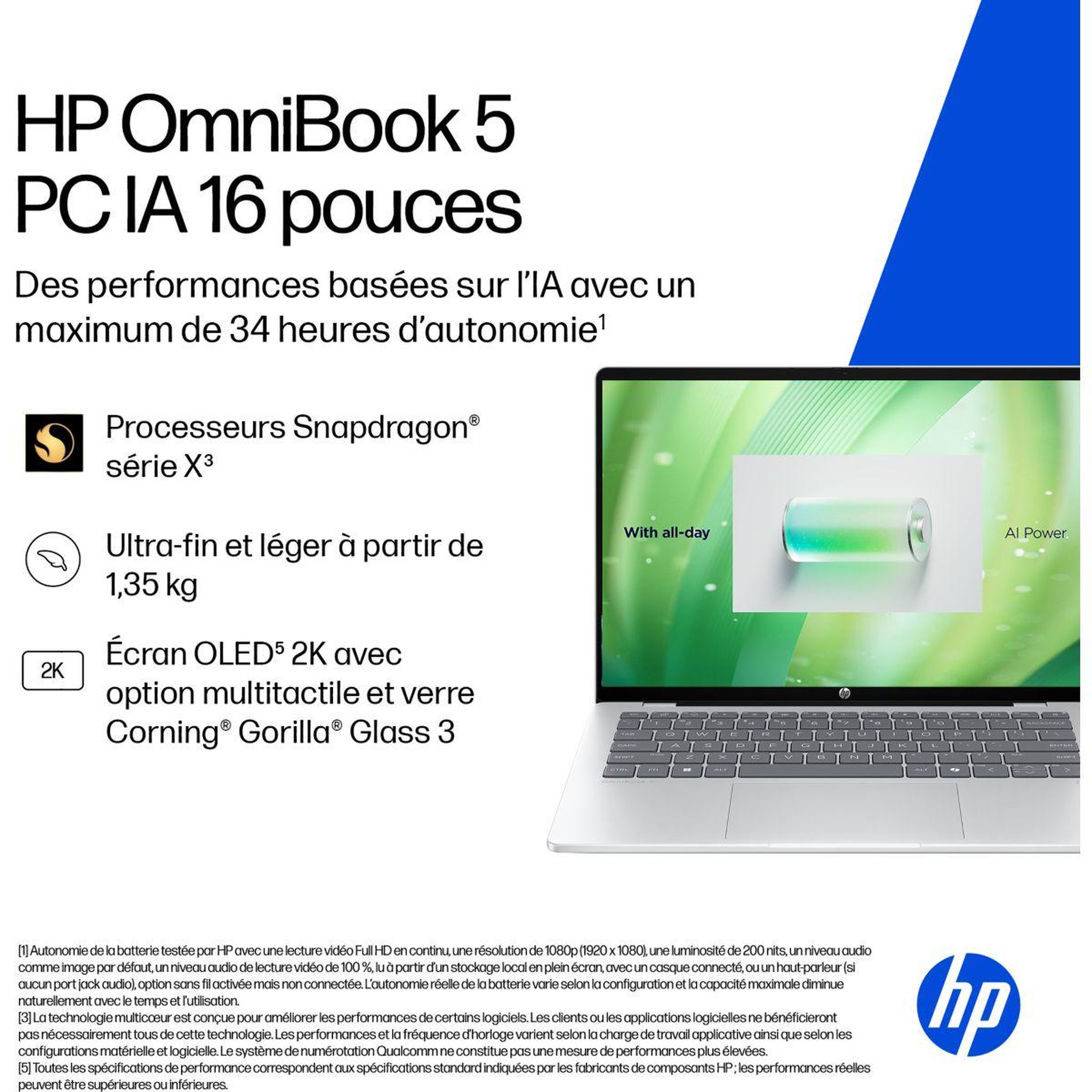 Voir la diapositive 4 : HP Ordinateur portable omnibook 5 16-bf0005nf 16 pouces oled snapdragon x 16 go ram lpddr5x ssd 512 go copilot+pc