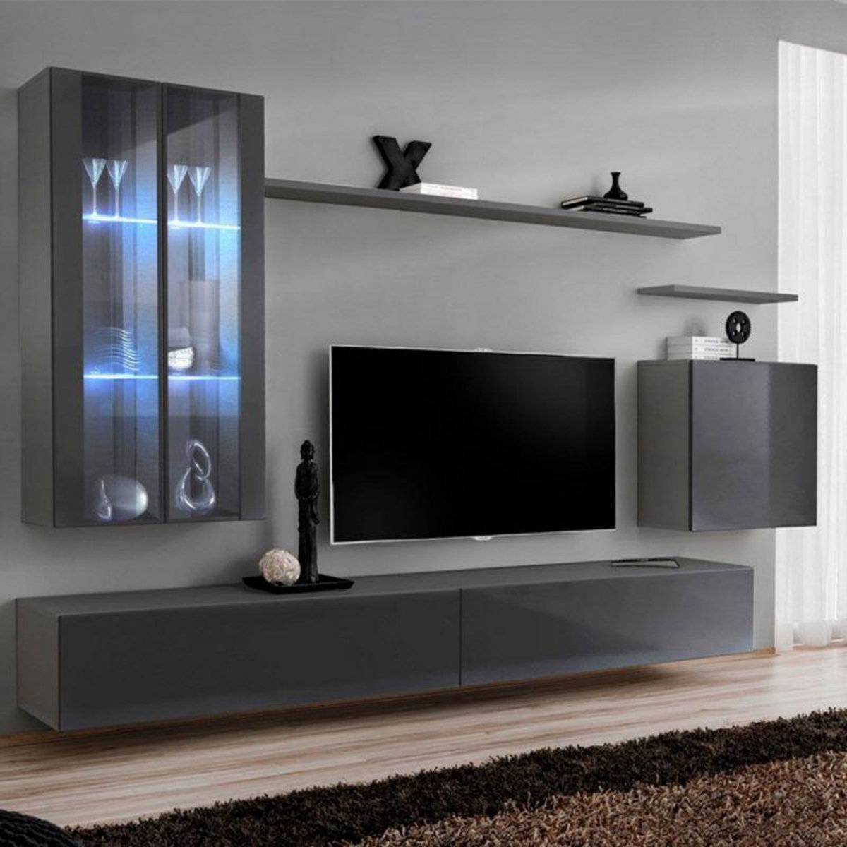 Paris Prix Meuble TV Mural Design  Switch XII  270cm Gris