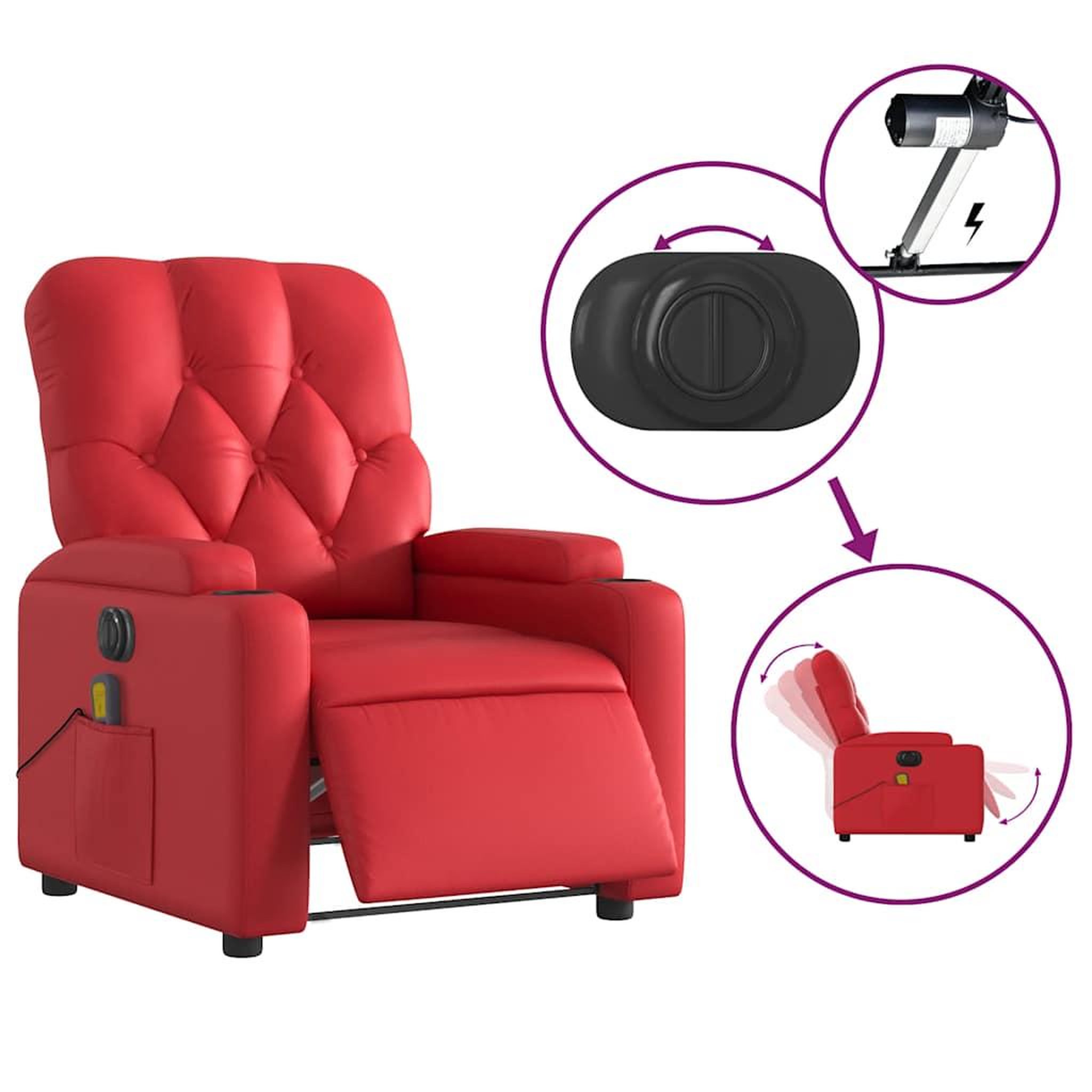 Voir la diapositive 5 : VIDAXL Fauteuil de massage inclinable electrique rouge similicuir