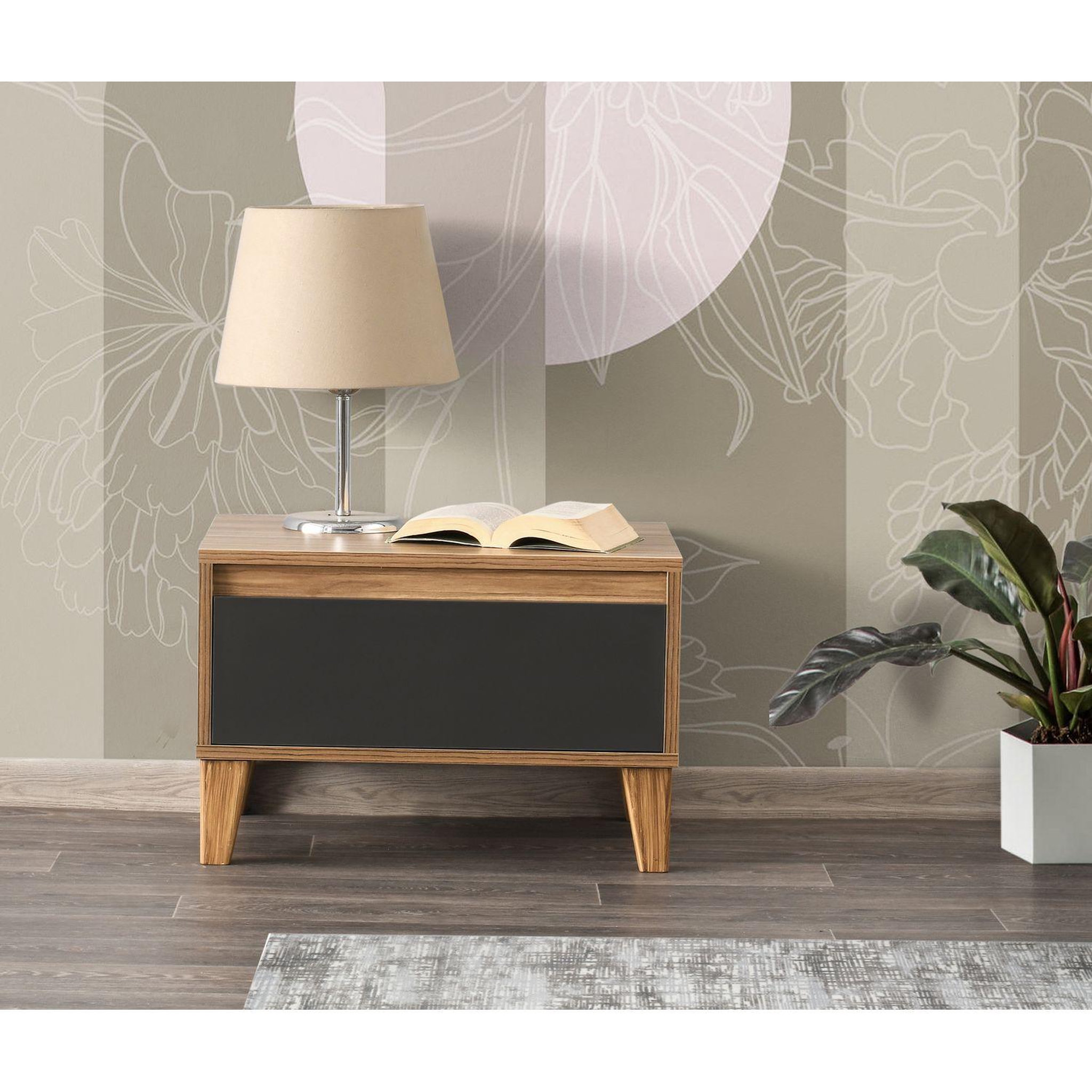 Voir la diapositive 2 : TOILINUX Table de chevet design effet bois avec 1 tiroir - l.60 x h.44 cm - gris
