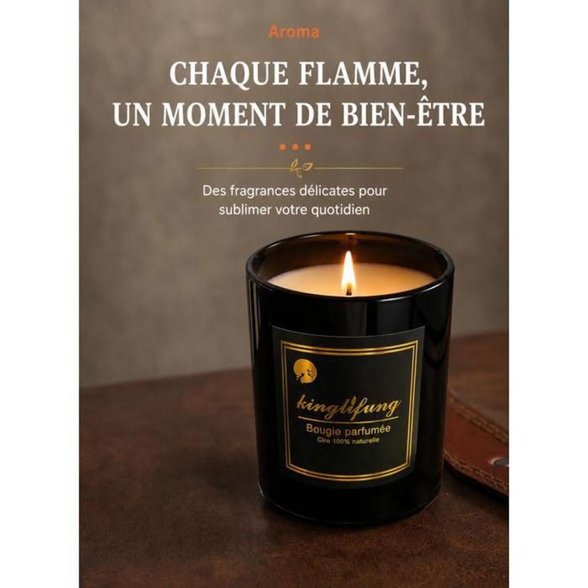 Voir la diapositive 2 : Bougie parfumée cire de soja 100% Tubéreuse & Angélique pot verre noir mèche en coton 160 g, brûle 30–45 h
