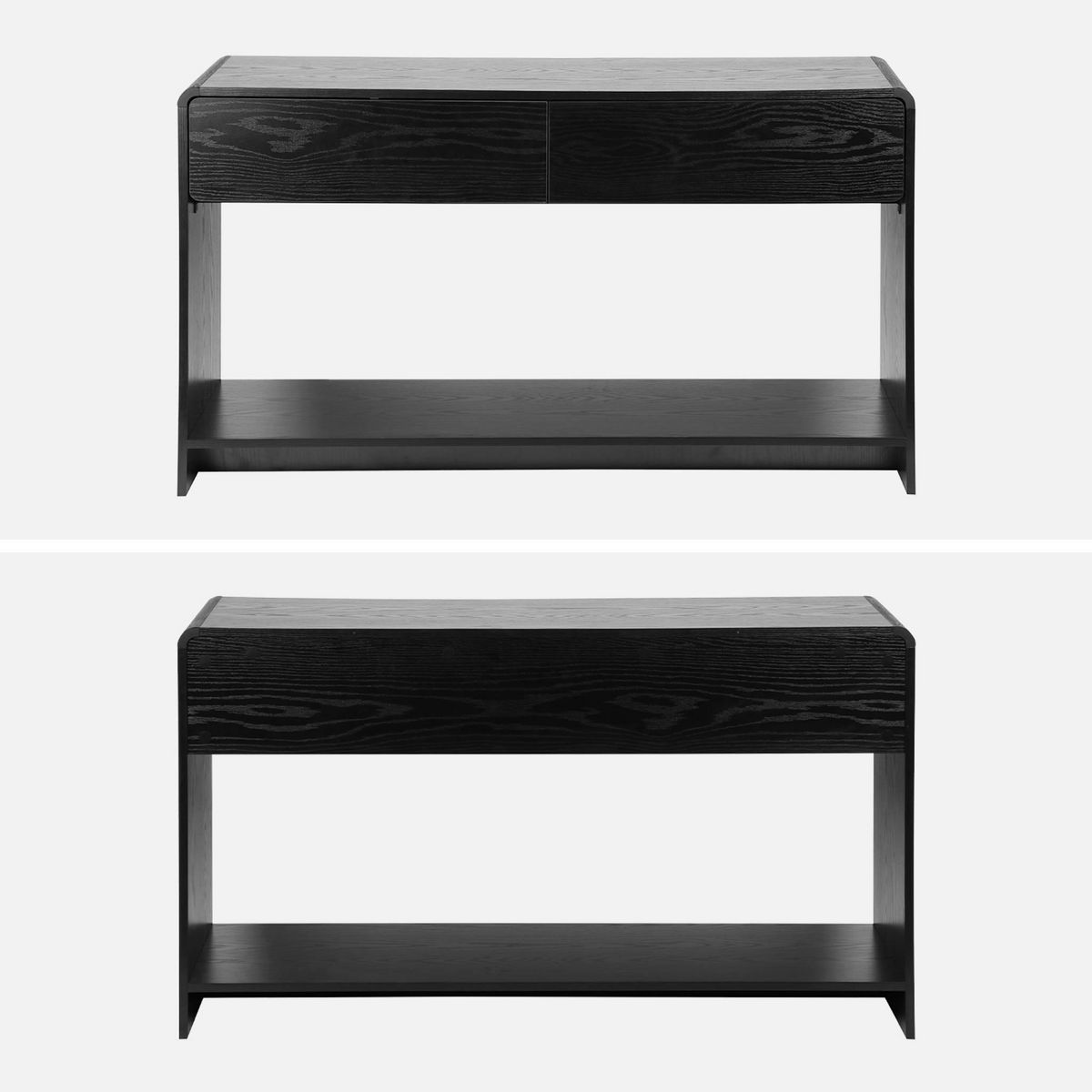 SWEEEK Console 2 tiroirs. 1 étagère. effet bois noir arrondi