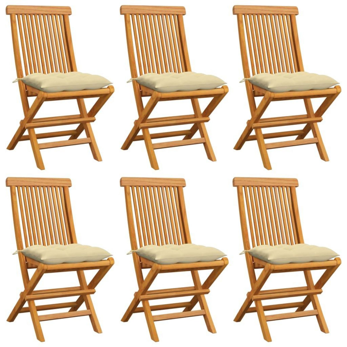 VIDAXL Chaises de jardin et coussins blanc creme lot de 6 Teck massif