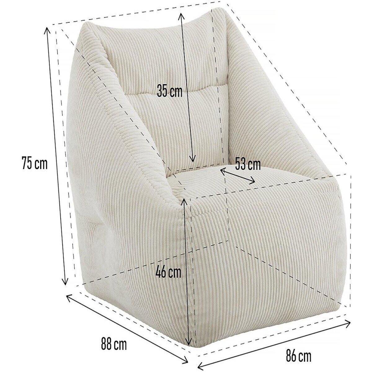 Habitat et Jardin Pouf en velours côtelé  Medellin  - Beige - 85 x 85 x 72 cm