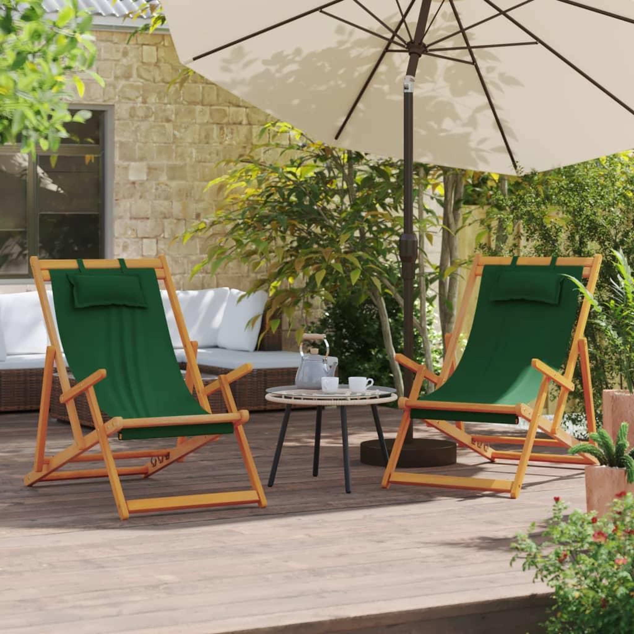 Voir la diapositive 1 : VIDAXL Chaises de plage pliables lot de 2 vert tissu