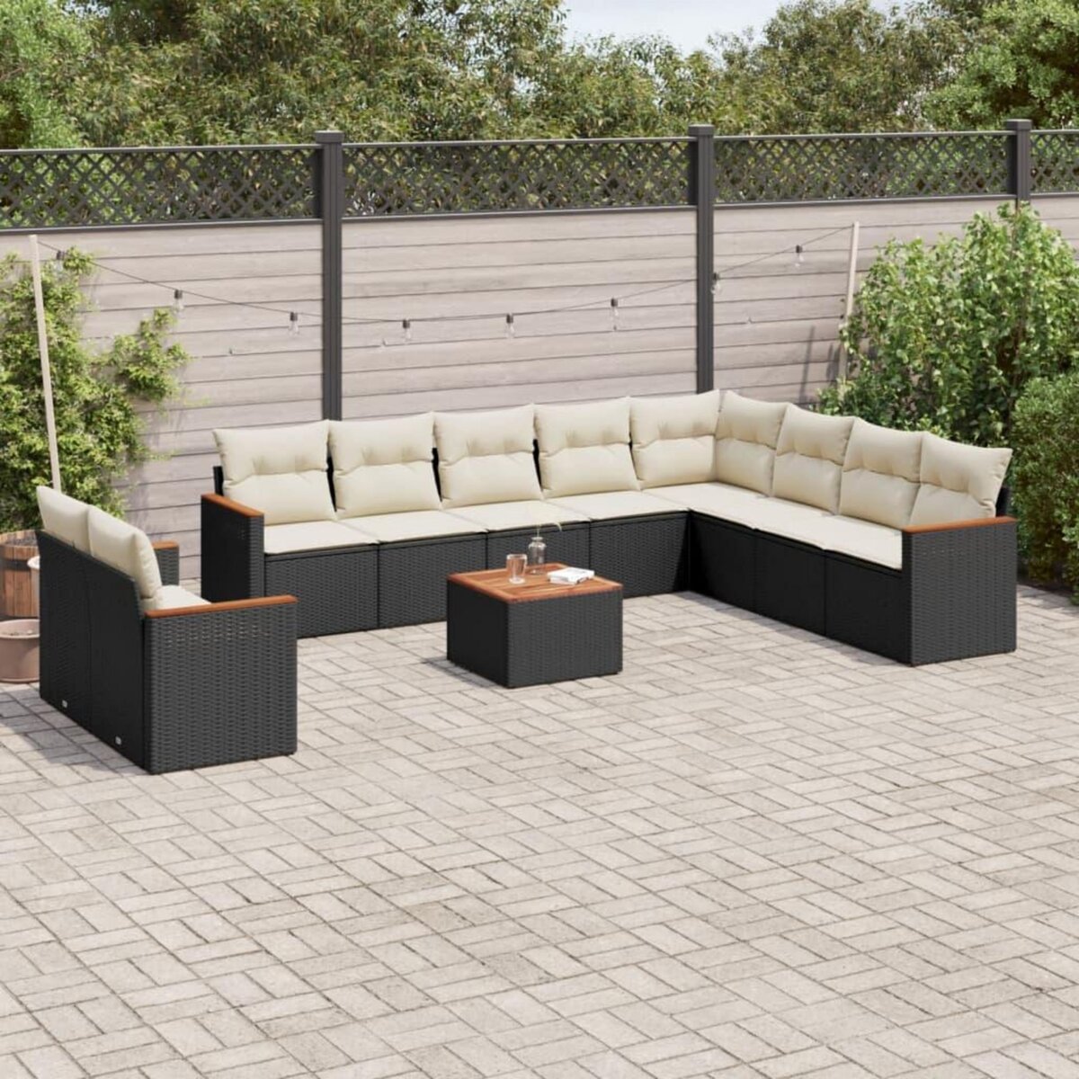 VIDAXL Salon de jardin 11 pcs avec coussins noir resine tressee
