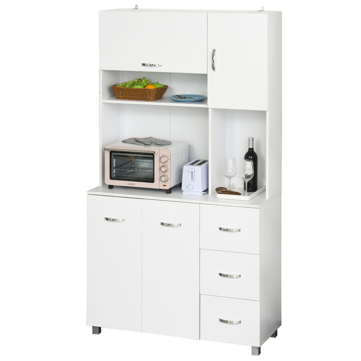HOMCOM HOMCOM Armoire de cuisine multi-rangements 4 portes 3 tiroirs étagère + grand plateau 100L x 39l x 183H cm MDF blanc
