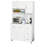 Voir la diapositive 1 : HOMCOM HOMCOM Armoire de cuisine multi-rangements 4 portes 3 tiroirs étagère + grand plateau 100L x 39l x 183H cm MDF blanc