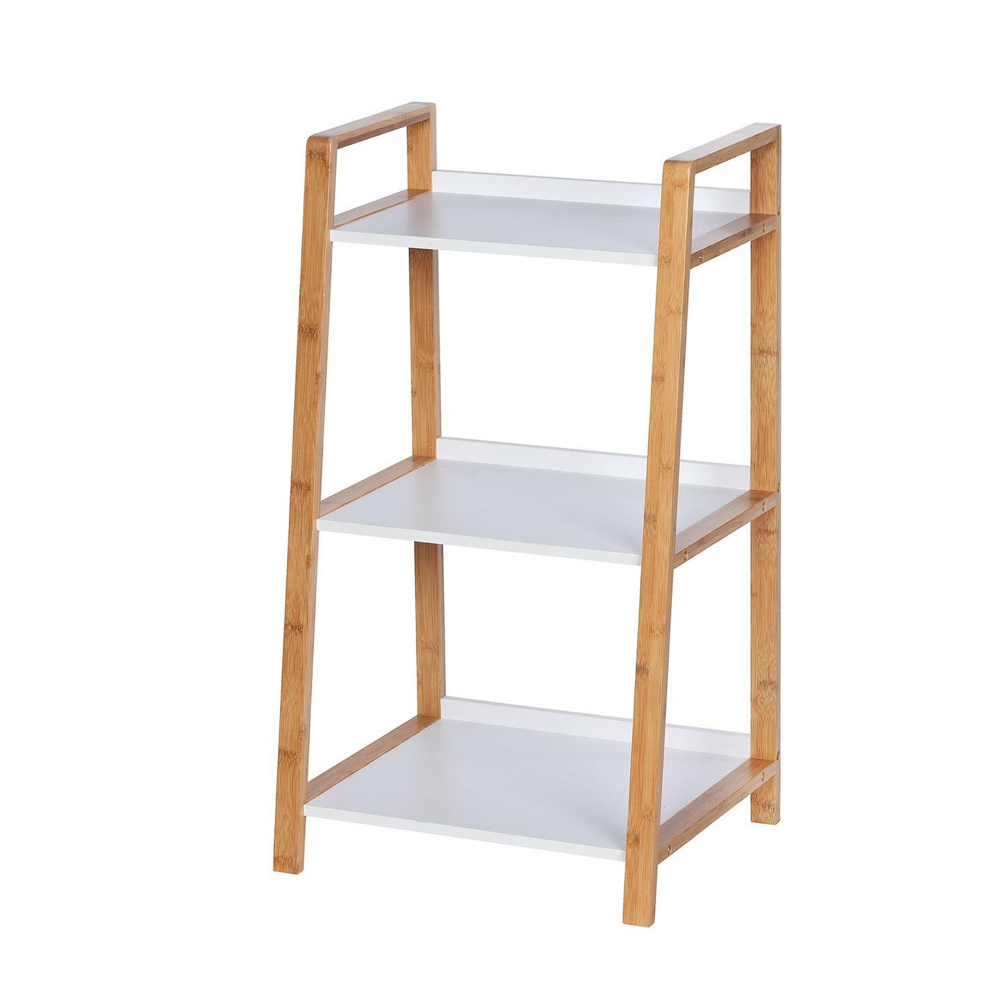 Voir la diapositive 2 : Wenko Etagère de salle de bain en bambou finja - l. 43 x h. 76 cm - blanc