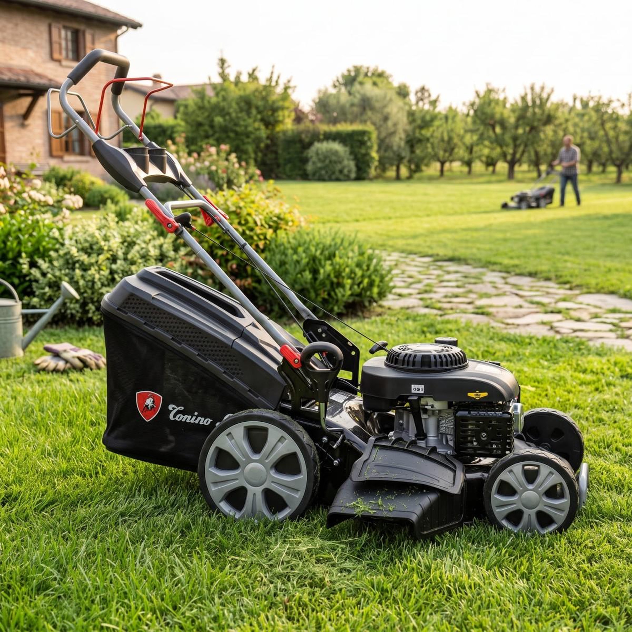 Voir la diapositive 5 : BY TONINO LAMBORGHINI GARDEN MACHINERY Tondeuse à gazon thermique autotractée 224 cm³ 7,5 cv 53 cm 4-en-1 démarrage électrique 20 v bac 65 l tonino lamborghini