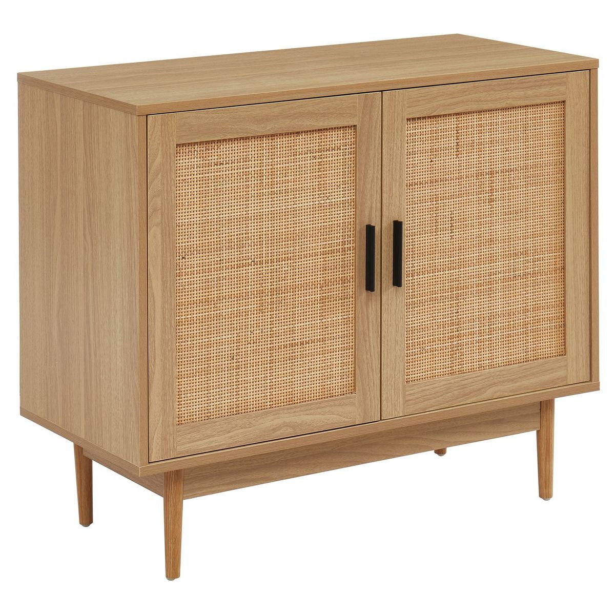 Buffet 2 portes cannage naturel - Décor imitation bois - L90cm AMANDINE