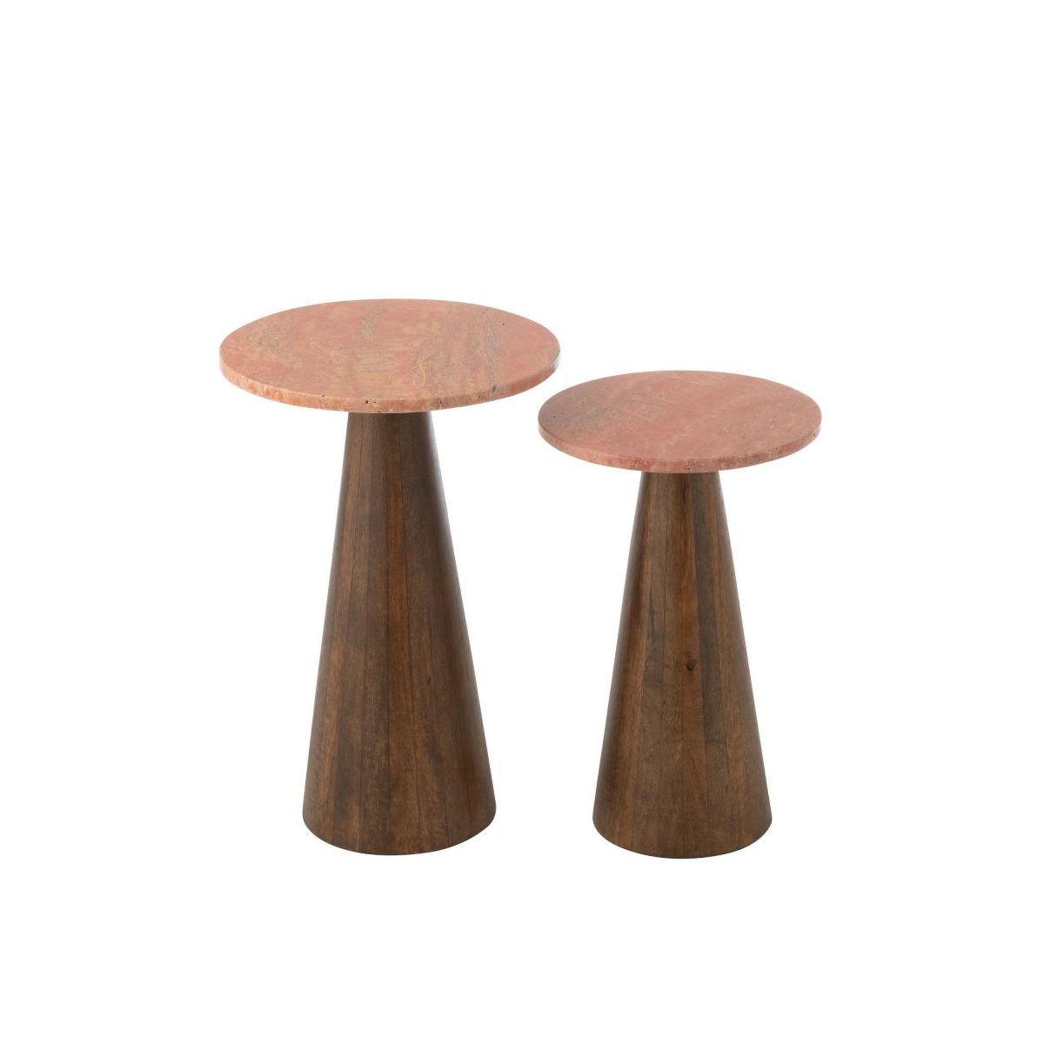 Voir la diapositive 2 : J-LINE Lot de 2 tables d'appoint en marbre  eula  53cm terracotta