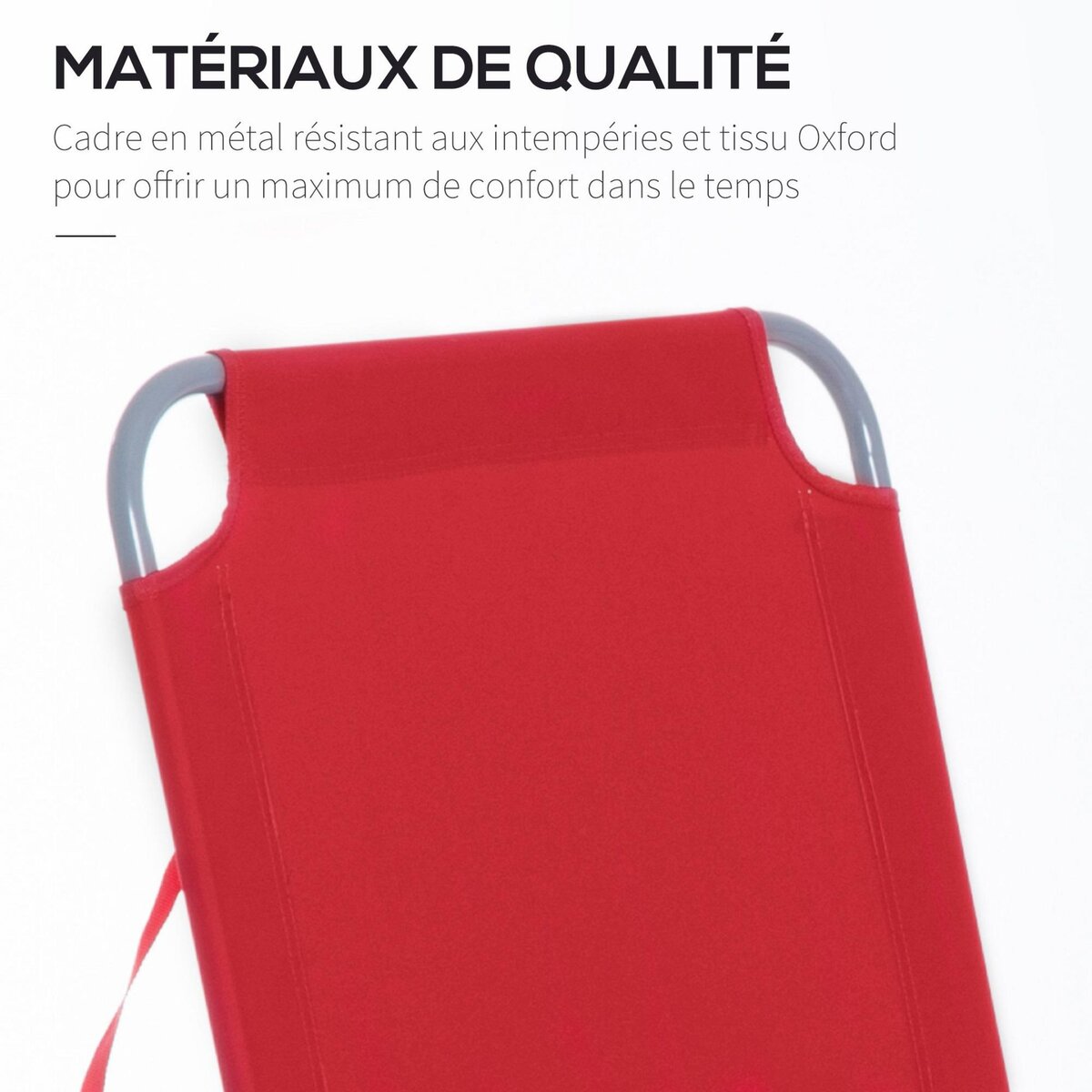 OUTSUNNY Bain de soleil transat pliable dossier réglable multipositions métal et polyester rouge