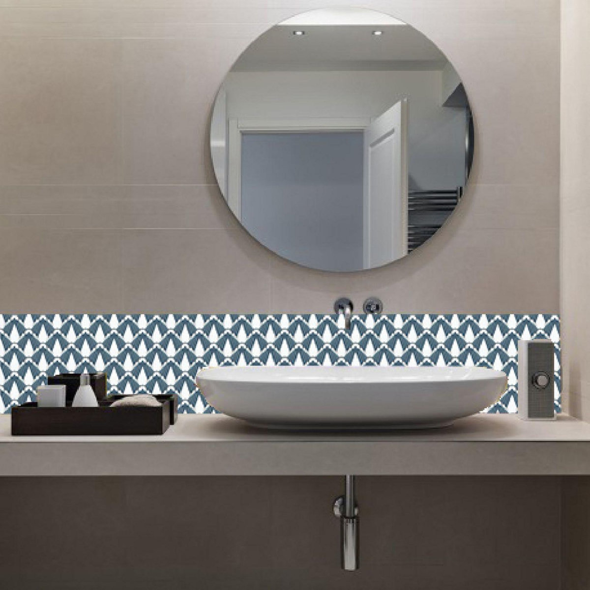 HABITABLE Crédence adhésive scandinave en PVC Décoration - L. 200 x l. 40 cm - Bleu