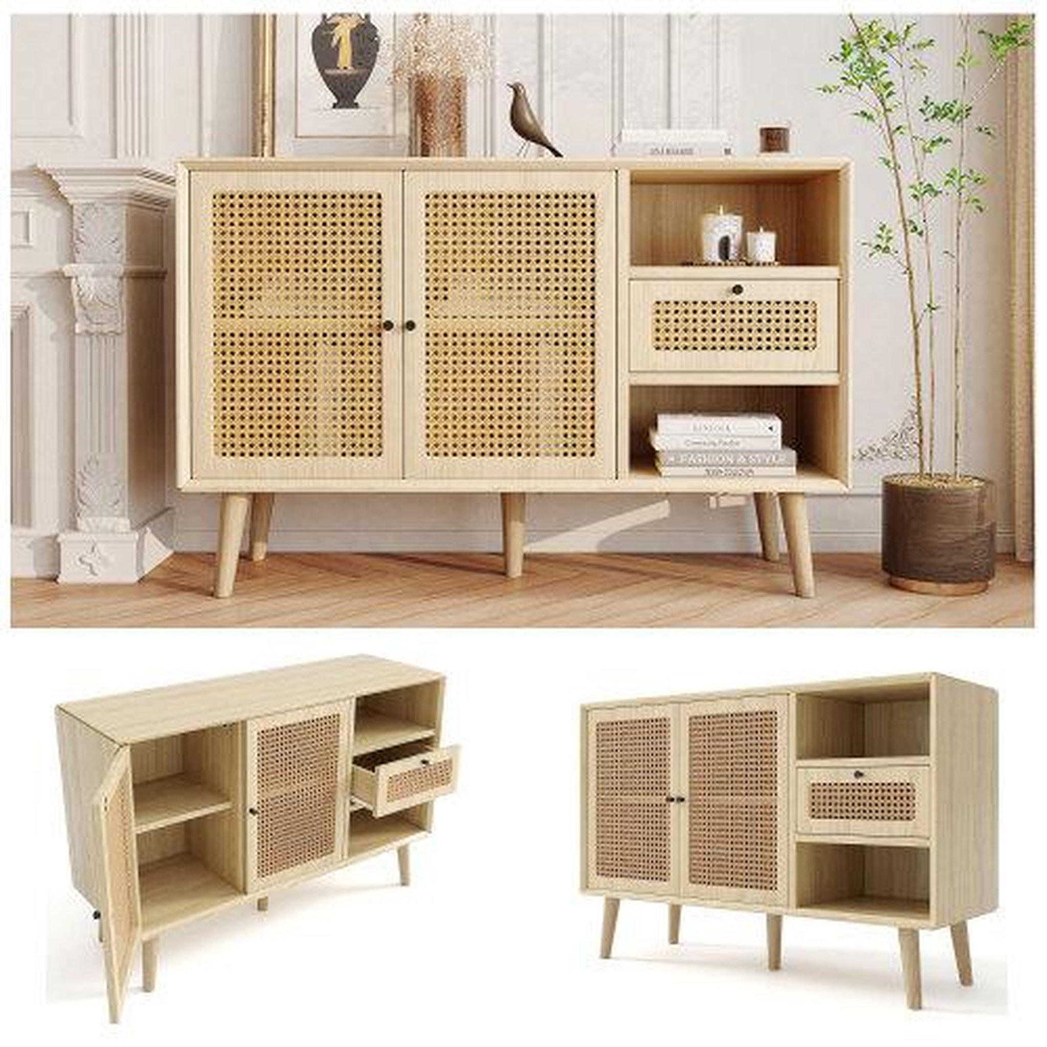 Voir la diapositive 2 : MERAX Buffet 2 porte(s) 1 tiroir(s) - 120 cm naturel mdf