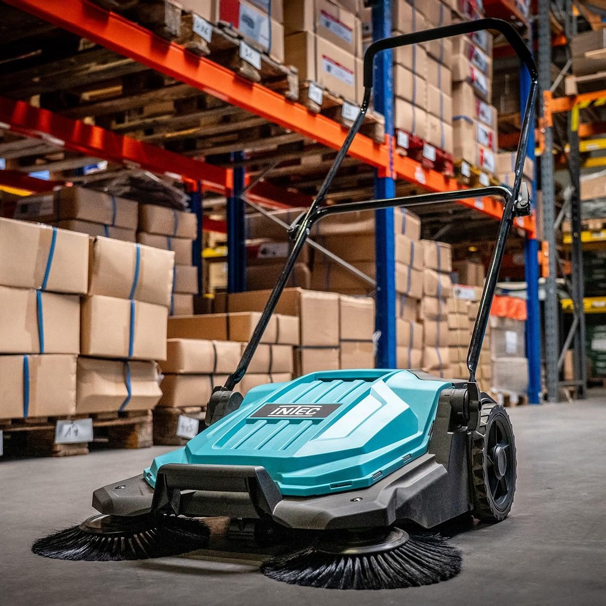 INTEC Balayeuse manuelle 2 brosses Ø27cm Balayeuse mécanique Feuilles Poussières Largeur de travail 63 cm Bac 20L INTEC