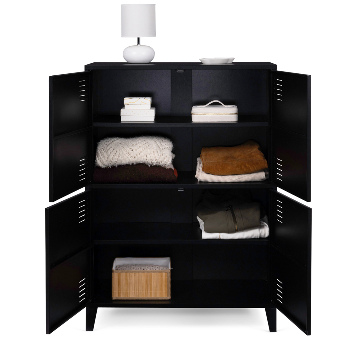 ID MARKET Armoire ESTER 4 portes métal noir design industriel